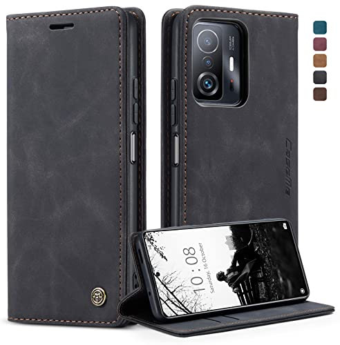 Handyhülle für Xiaomi 11T Pro Hülle, Klapphülle Xiaomi 11T 5G Premium Lederhülle Klappbar Flip Case Tasche Magnet Kartenfach Standfunktion Klapphülle Schutzhülle für Xiaomi 11T 5G/11T Pro, Schwarz