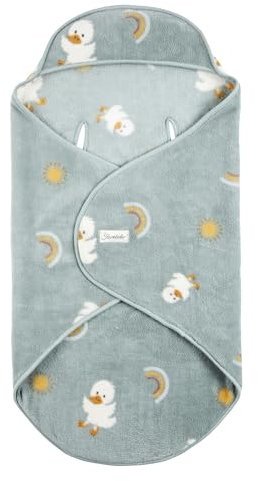 Sterntaler Einschlagdecke aus Plüsch mit allover Motiv Ente Edda Lou, Kuscheldecke Baby mit Kapuze und Gurtschlitzen für Autositz