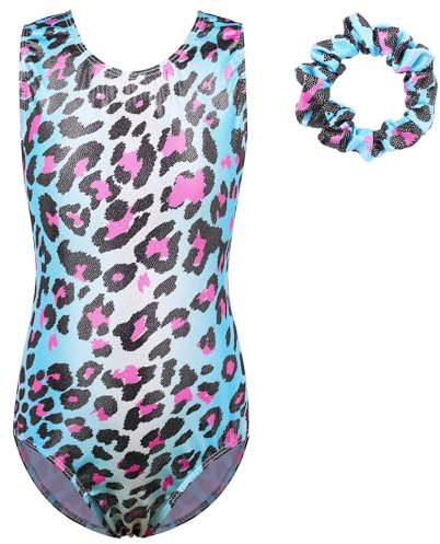 ZNYUNE Mädchen Balletttrikot Bunte Flocken von Schnee Element Kinder Gymnastik Sportbekleidung Gymnastikanzug 3-12 Jahre, BlueLeopard, 7-8 Jahre