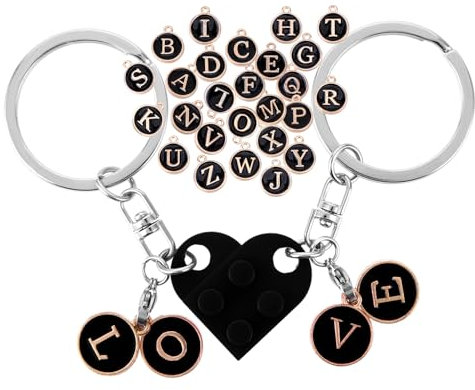 Ouligay Paare Schlüsselanhänger Herz für Paar Mutter Freundschaft Geschenk, Partner Schlüsselanhänger Baustein Pärchen Beste Freundin Mama Geburtstagsgeschenk für Jahrestag Valentinstag (Schwarz)