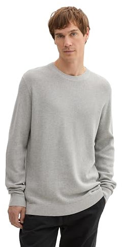 TOM TAILOR Herren Basic Strickpullover aus Baumwolle, 36293 - Bright Stone Grey Melange, M