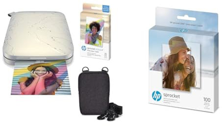 HP , Farbig, Sprocket Select Tragbarer Sofortbilddrucker mit 2,3 x 3,4 Zoll (Weiß) Zink-Papierbündel & Sprocket Premium Zink Fotopapier mit klebender Rückseite, 5 x 7,6 cm