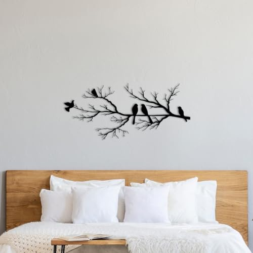 YHR Home Decor - Garden & Bedroom Decor - Wall Art - Birds Branch Metal Wall Art 90x45