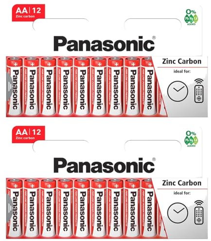 PANASONIC Lot de 2 Blisters de 12 Piles Red Zinc-Carbon AA LR06-1,5 V