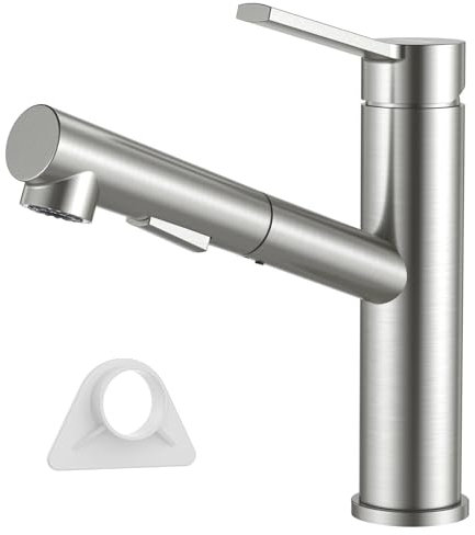 DAYONE Küchenarmatur mit Ausziehbarer Brause, SUS304 Edelstahl Hochdruck Wasserhahn Küche, Spültischarmatur mit 2 Strahlarten, 120° Drehbar Mischbatterie Küche für Küche, Gebürstetes