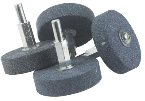 LUO KE 4 Stück montierter Schleifstein – 1/4-Zoll-Schaft, 5,1 cm Durchmesser, T-förmige Aluminiumoxid-Schleifsteine für Drehwerkzeuge, Bohrer, Schleifer (50 mm)