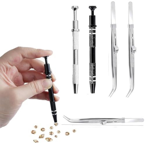 sylbx 4 Piezas Pinzas Joyeria Diamantes,Herramienta de Recogida Gemas,Recogida de Joyería de Acero,Pinzas para Diamantes Joyería,Pinzas para Bolas de Piercing,Recogida Gemas Pinzas Joyeria