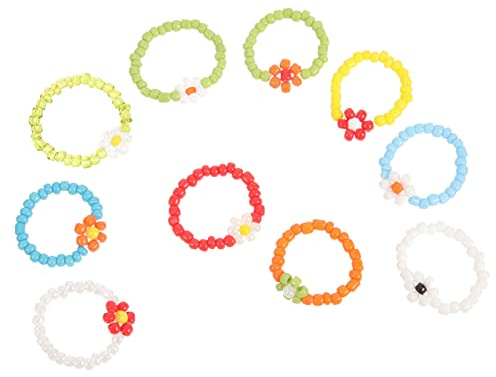 Bunte Perlenringe 10 Stück Packung Handgefertigt Weihnachten Feier Damen | Kleine Blumenoptik, für Geburtstag und Alltag, Dekorativ für Frauen und Kinder, Langlebig Tragbar