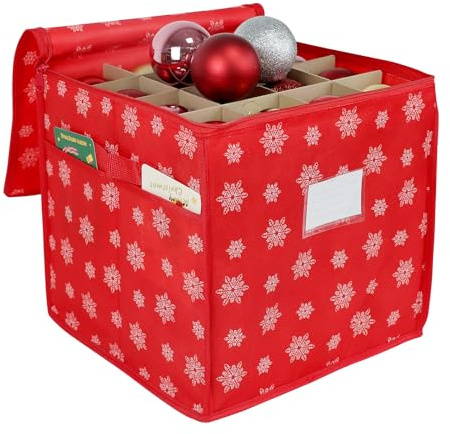 ZHSX Christmas Bauble Storage Box with Dividers - 64 Divider Slots Xmas Ornament Storage Container with Zipper Closure and Side Pocket for Christmas Decorations Accessories & Baubles - 32 * 32 * 32cm