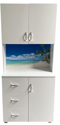 HTI living Badschrank Blanca Wellness Motiv Palmen Hochschrank 6 Regalfächer 3 Schubladen