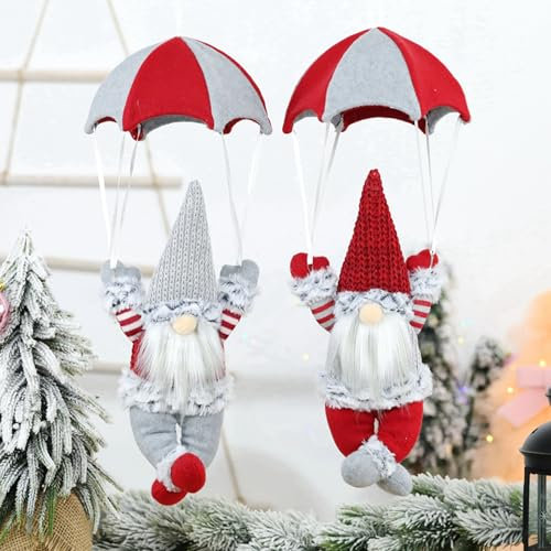 fengman123 2 figuras de peluche de Papá Noel paracaidismo, decoración navideña, enano, figuras de Navidad, pequeñas figuras de peluche escandinavas hechas a mano