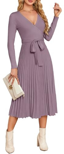 Newshows Strickkleid Damen Winter Herbst Langarm Winterkleid | V-Ausschnitt Winterkleid A-Linie Elegantes Langarm Pulloverkleid