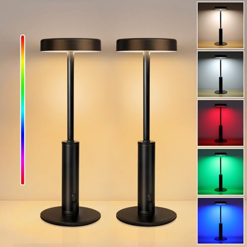 Befurglor 2er Set Dimmbare Tischlampe Kabellos, LED Aufladbar Akku Tischleuchte, 3 Farbmodi und RGB Farbwechsel, Tragbare Nachtlicht Lampe für Restaurant, Schlafzimmer, Kaffeehaus (2 Stück)