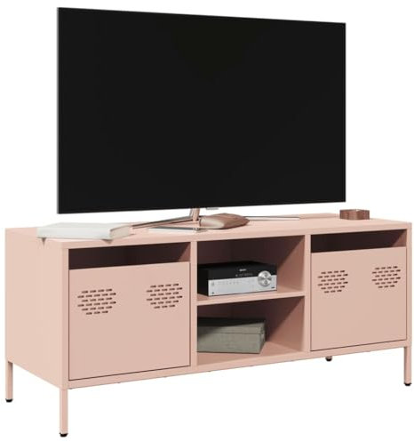 Tidyard Meuble TV Industriel Robuste en Acier Laminé à Froid, Grand Espace de Rangement, Couleur Rose - 101,5 x 39 x 43,5 cm