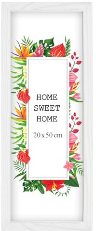 MG Design Bilderrahmen 20 x 50 cm - Farbe Weiß, aus Holz, mit Acrylglas - zum vertikalen oder horizontalen Aufhängen, ohne Hintergrund, für Fotos, Poster, Puzzles