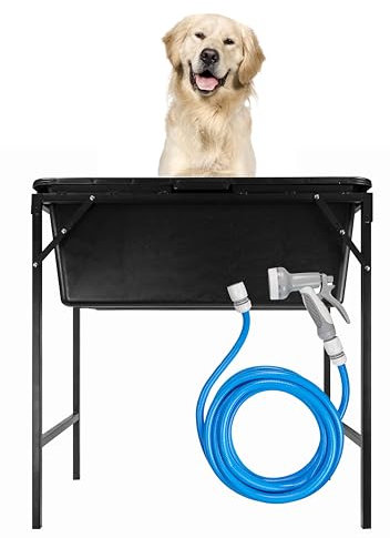 B2C Dog Bathtub with stand & shower Wash Table 90L Pet Washer Grooming Garden Groomer kit Outdoor Cleaning easy drain, Adjustable stand Multi use, durable, 5m hose, Pet care