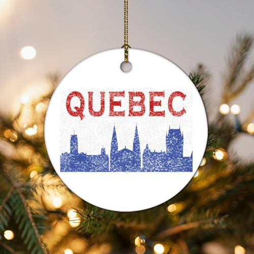 Ornamento da appendere all'albero di Natale di Quebec City Silhouette Porcellana Canada Quebec Skyline Ornamenti natalizi per bambini adolescenti ragazze decorazioni per albero di Natale Pedante 7,6