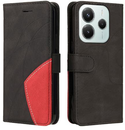 XINNI Protective Phone Case for Xiaomi Redmi Note 14 4G, PU/TPU Vintage Flip Leather Shockproof Cover Magnetic Book Style Wallet, Black