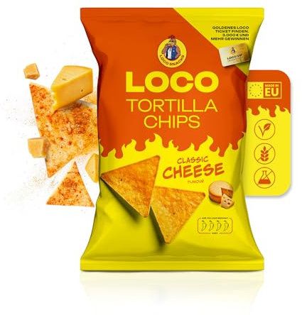 Loco Snacks® Tortilla Chips Classic Cheese Flavour (12 x 100g) von Luciano | Käse Nachos Chips Grosspackung | In der EU hergestellt | Salzige Snacks