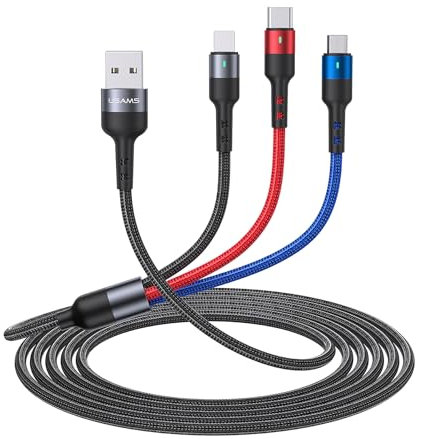 Pluggify 3 en 1 Multi Cable de Carga 3M, Multi USB Cargador Cable Nylon con Micro USB Tipo C Universal Cable para Galaxy S9/ S8,Honor, LG, Smartphone,Tabletas