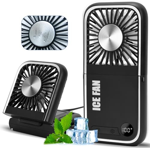 Lnopever Handventilator,ragbarer Mini Ventilator mit 5 Geschwindigkeiten,Faltbarer USB-Lüfter,Um 90° Faltbar,Mit Typ-C-Port Eingang/Ausgang,bis zu 12 Stunden,für Büro Reisen Camping,schwarz