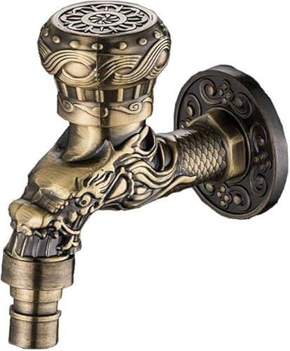 Grifo de agua fría de pared, grifo de palanca estilo dragón vintage for fregadero, lavadora y jardín.