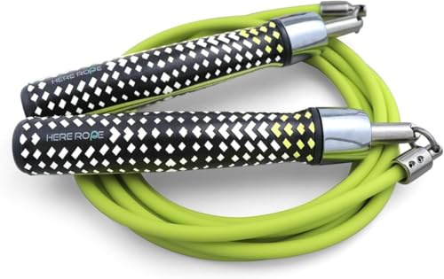 HEREROPE Corda per saltare ponderata da 1/4 lb per velocità, cardio, boxe e allenamento, corda per saltare con cuscinetto a sfera, maniglie comode ed ergonomiche, cavo senza nodi (verde neo, set da