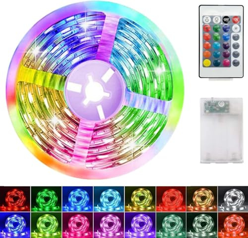 1M LED Streifen,Lichtband RGB 5050 Selbstklebendes,16 Farbenwechsel | Selbstklebendes LED Band mit Fernbedienung,Batteriebetrieben,Flexibler Schneidbar,für Schränke Treppen Küche Betten