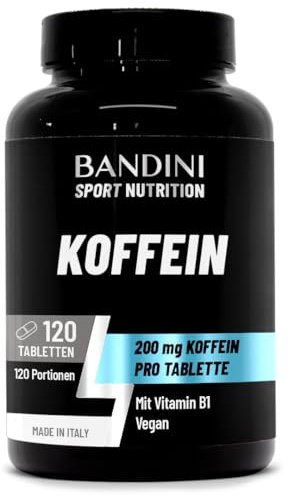 Bandini® Koffeintabletter 200mg med vitamin B1-120 tabletter - Caffeine | Koffein Anhydrat för energi och ämnesomsättning - Högdoserad, 200 mg per tablett - Lätta att svälja - Sockerfritt - Veganska