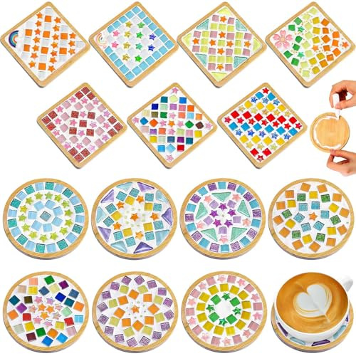 OGMBI 14 Stück Mosaik Bastelset Untersetzer, DIY Mosaik Set für Erwachsene
