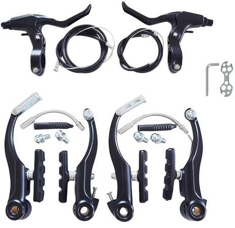 GUOFANG Bicycle V-Brake Set, Universal Front and Rear Brake System with Levers, Calipers, Cables and Brake Pads, Complete Replacement Kit for Mountain Bikes and Cruisers