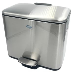3 Pagen® Badezimmer Mülleimer mit 2x3 Litern – Kosmetikmülleimer mit Trennung – Treteimer silber – herausnehmbare Einsätze – Duo-Abfalleimer Bad für Trennung von Papier und Restmüll