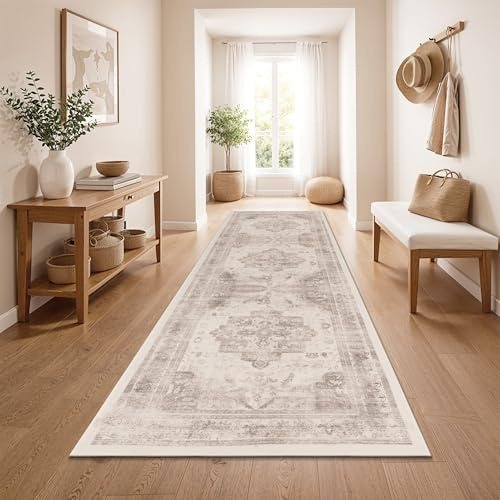 Paco Home Vintage Teppich Läufer Flur Waschbar & rutschfest, pflegeleicht, modernes Retro Design im Boho Stil, Beige 2, 80x150 cm