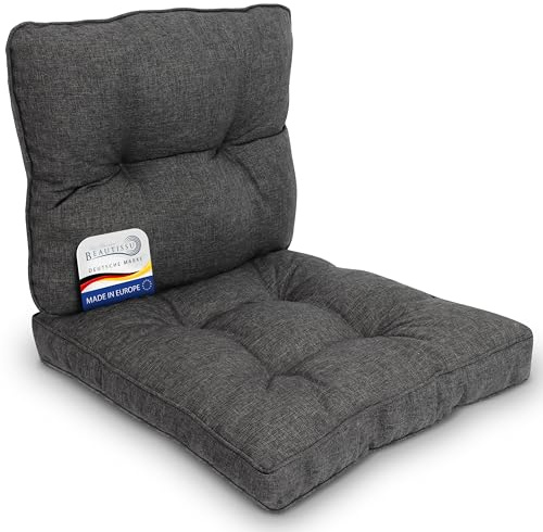 Beautissu Lounge Auflagen Set Sitzkissen und Rückenkissen für Gartenmöbel | 70x70cm & 70x40cm Anthrazit schmutz- & wasserabweisend Loungekissen Outdoor Kissen Rattan Wasserabweisendes BeauFlair