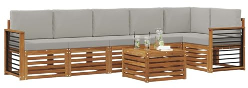 vidaXL Sofagarnituren 7 pcs Natürlich und Hellgrau Massivholz Akazie, Moderne Garten-Sofagarnituren, robuste Loungemöbel, Akazienmodule für entspanntes Chillen im Freien