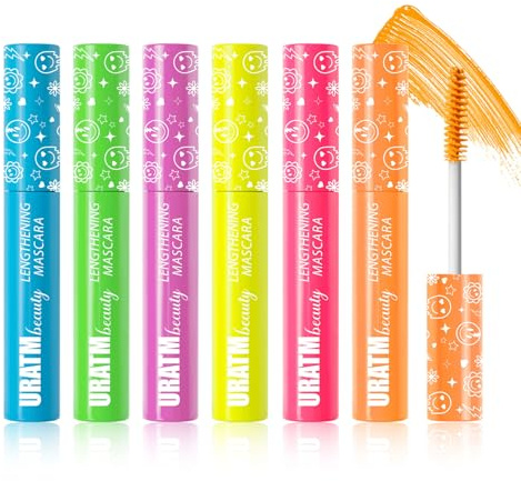 Consnew 6 Farben Fluoreszierende Wimperntusche, Verlängernde Wasserfeste Neon Mascara, Strahlendes Augen Make-up Schmutzabweisende Lang Anhaltende Mascara für Halloween, Weihnachtsfeier, Festival, 8ml