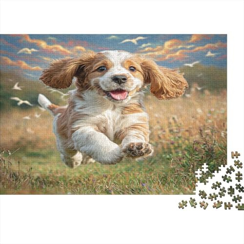 Laufender Welpe Puzzle für Erwachsene 1000 Teile Puzzle Papier 1000 Teile Puzzle Spiel Wiese Sonniger Tag Familienzeit Entspannung Konzentration Wohnkultur 52x38cm/1000pcs