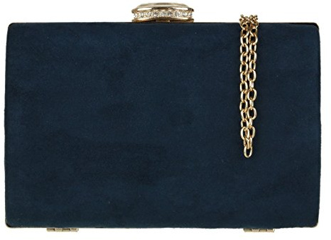 Womens Satin Clutch Bag with Crystal Clasp and Chain Strap Evening Handbag for Wedding Guest, Bridesmaid, Prom & Party, Small Shoulder Crossbody Bag - Navy