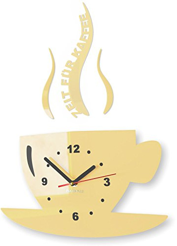 FLEXISTYLE Tasse Zeit für Kaffee Moderne Küche Wanduhr, 3D römisch, wanduhr deko (Vanille), 32 x 19 cm