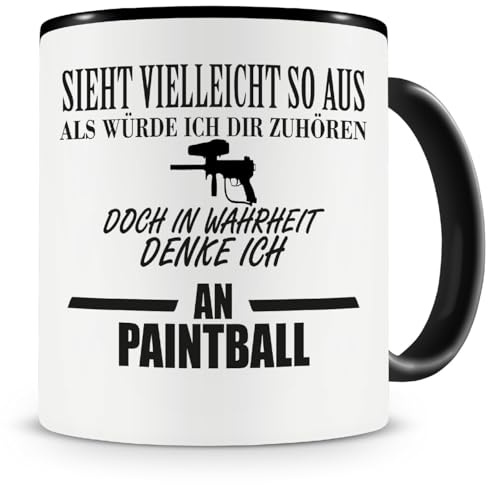 Samunshi® Ich denke an Paintball Tasse Kaffeetasse Teetasse Kaffeepott Kaffeebecher Becher 300ml schwarz