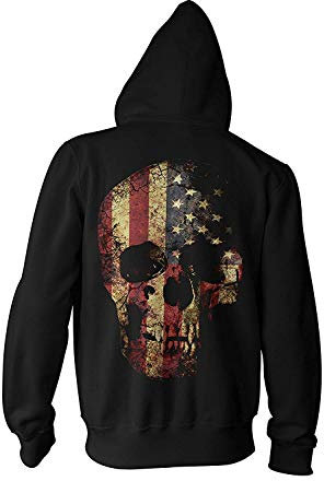 Herren Kapuzenpullover Zipper USA Totenkopf Rock Grunge Skull Biker Hoodie