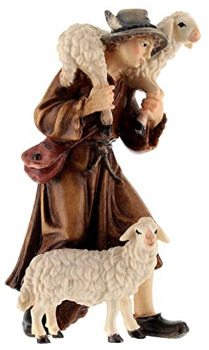 Hirte mit Schafen für Krippe Kostner Grödnertal Holz 12cm