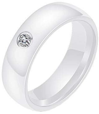 PAMTIER Damen 6mm Ehering aus Keramik mit Zirkonia