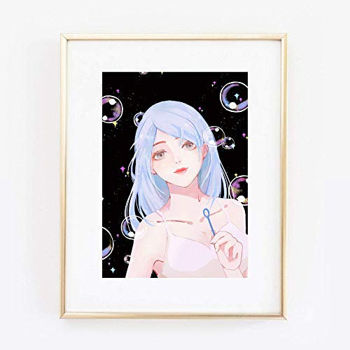 Din A4 Kunstdruck ungerahmt - Manga Mädchen Seifenblasen Anime Japan Comic Style Kawaii Geschenk Druck Poster Bild