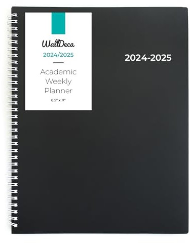 WallDeca Academic Planner 2025-2026, Daily, Weekly & Monthly Planner, July 2025 - June 2026, Student Notes Pages, Twin-Wire Binding Day and Weekly Agenda for School & Work (8.5 x 11-Inches, Black)