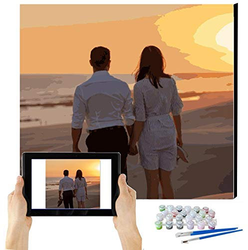 mnbhj Peinture par Numéros Personnalisée DIY Peinture à l'huile Pour Animaux et Portraits, Pour Peinture de Dessin et Pinceaux Cadeaux de Bricolage Faites Votre Propre Photo(40 * 50CM,24 Couleurs)