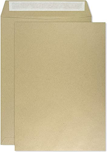 Netuno 50 Versandtaschen DIN B4 Braun 250 x 353 mm 100g braune Versandtaschen groß ohne Fenster gerade Klappe haftklebend Briefumschläge Briefkuverts Großformat B4 Briefhüllen Papier Umschläge