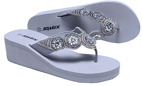 JOMIX Dusch & Badeschuhe Badelatschen Leicht Glitzer Zehentrenner Damen Bequeme Badelatschen Sommer Strand Schwimmen (01 Grau, 37 EU, SD2565)