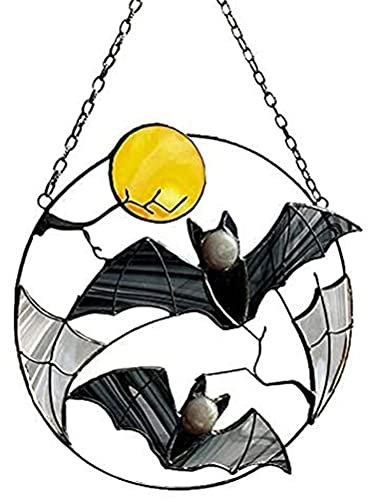BBABBT Bat Decoration Gothic Window Hangings Sun catcher Flying Under the Moon Art Craft Sun Catcher Window Wall Decor Halloween Decoration