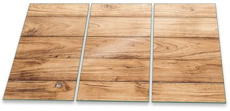 Herdabdeckplatte Abdeckung Ceranfeld Abdeckplatte Schneidebrett 3-Teilig 90x52 Holz Bretter Braun Spritzschutz Glasplatte Ceranfeldabdeckung Schutz Herdschutz Sicherheitsglas Glasschneidebrett 3x30x52